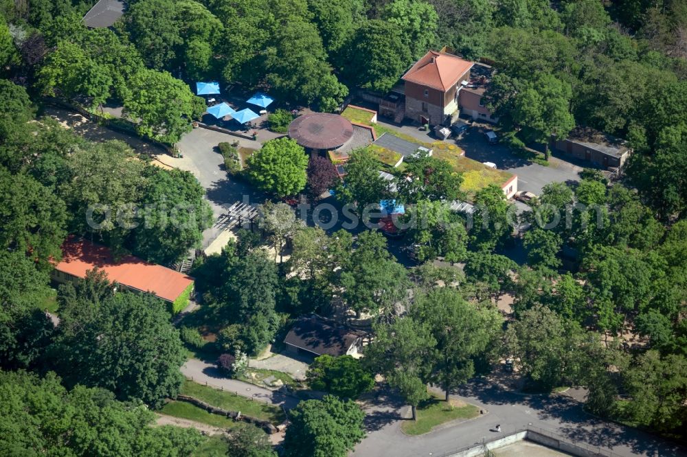 Aerial photograph Erfurt - Tables and benches of open-air restaurants Zoopark Gastronomie in the district Hohenwinden in Erfurt in the state Thuringia, Germany