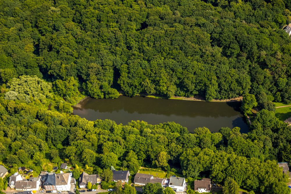 Aerial photograph Witten - Pond water surface and pond oasis Hammerteich in Witten in the state North Rhine-Westphalia, Germany