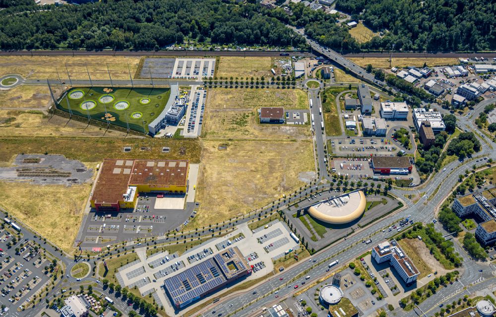 Oberhausen from the bird's eye view: New construction site of the Topgolf facility in the BusinessPark.O industrial park on Brammenring in Oberhausen in the Ruhr area in the state of North Rhine-Westphalia, Germany