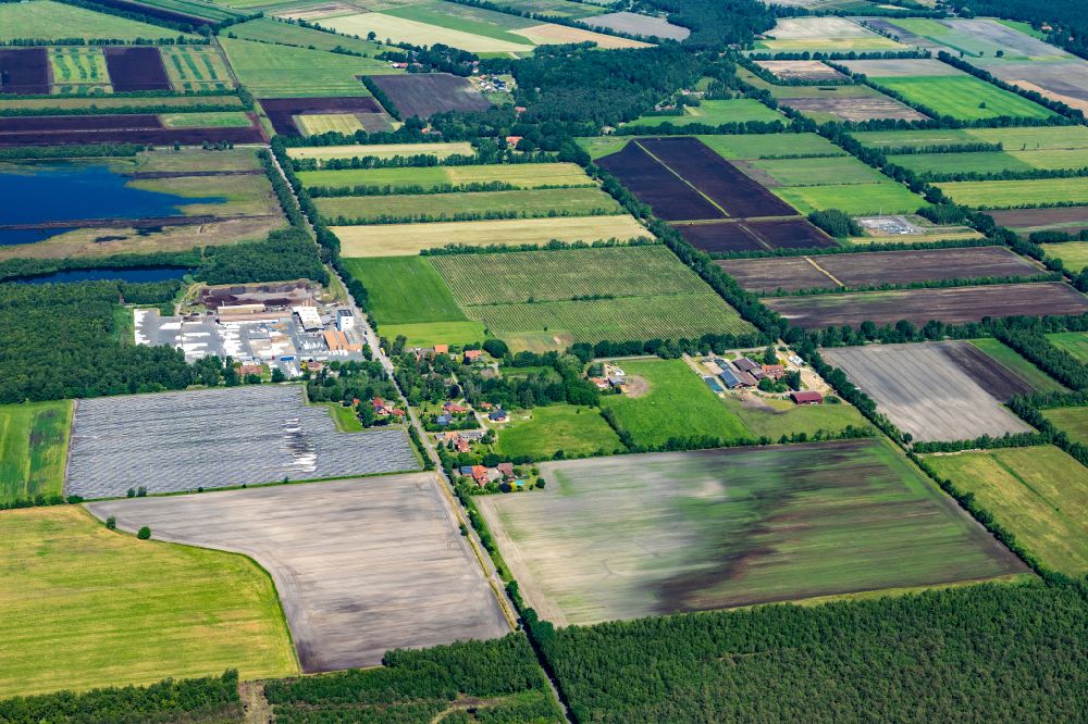 Aerial photograph Uchte - Peat degradation on the moor fields Grosses Moor on street Darlaten in Uchte in the state Lower Saxony, Germany