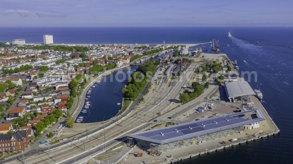 Rostock from above - Tourist attraction and sightseeing Alter Strom in the district Warnemuende in Rostock in the state Mecklenburg - Western Pomerania, Germany