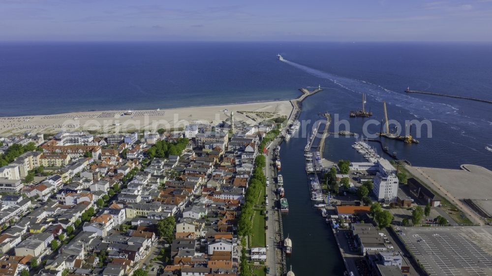 Aerial image Rostock - Tourist attraction and sightseeing Alter Strom in the district Warnemuende in Rostock in the state Mecklenburg - Western Pomerania, Germany