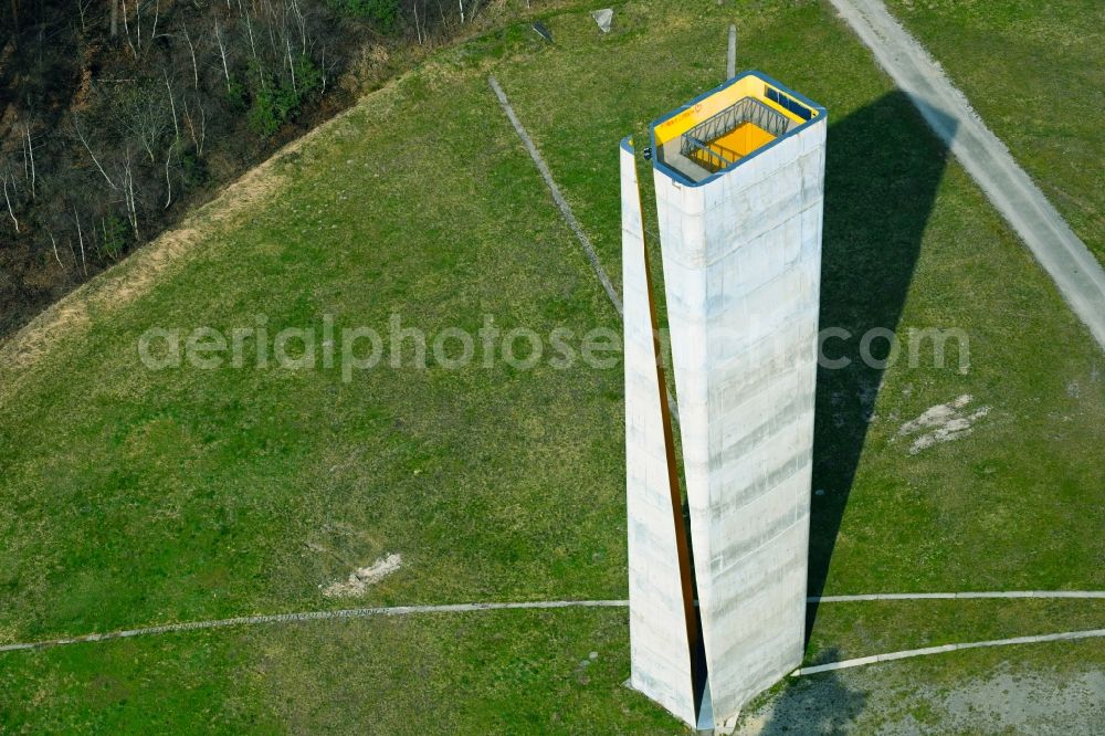 Aerial image Wangen - Tourist attraction and sightseeing towerat the site of sky disc of Nebra Himmelsscheibe in Wangen in the state Saxony-Anhalt, Germany