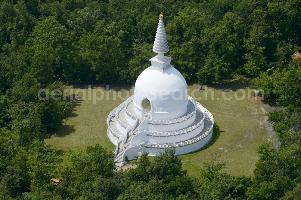 Zalaszanto from above - Tourist attraction and sightseeing of the Buddhist temple Peace Stupa Zalaszanto in Zalaszanto in Komitat Zala, Hungary