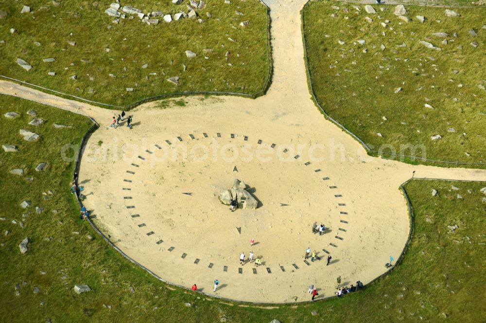 Aerial image Brocken - Tourist attraction and sightseeing Plateau on Brocken in the state Saxony-Anhalt, Germany
