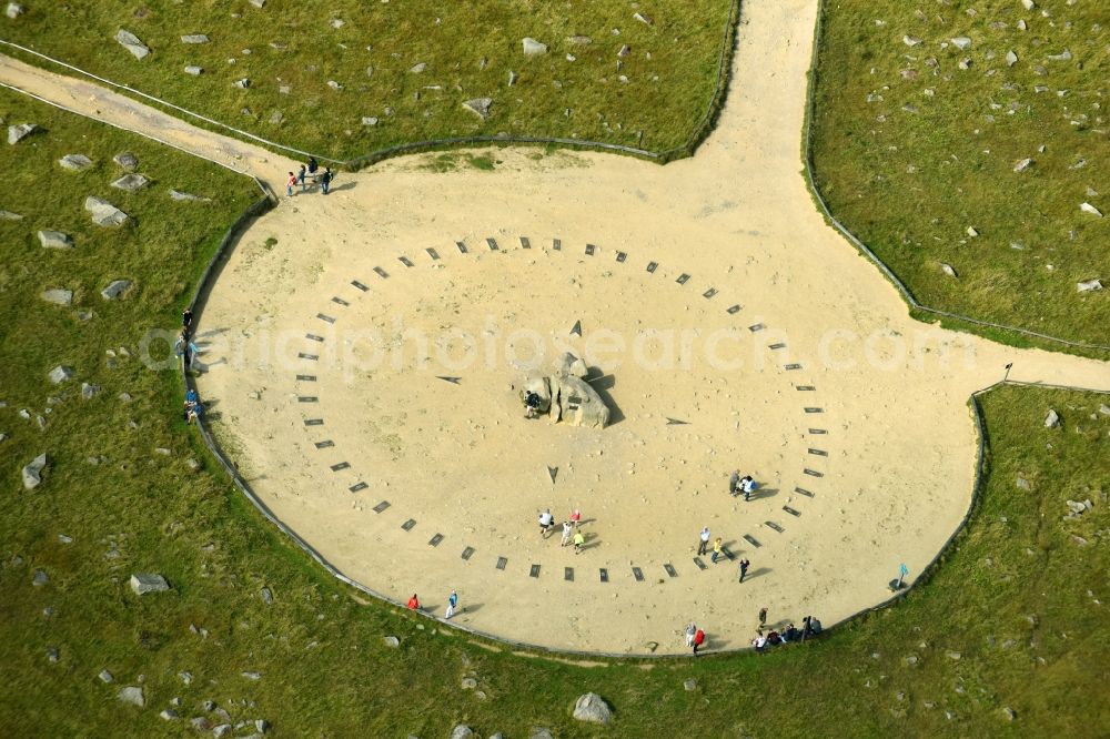 Aerial photograph Brocken - Tourist attraction and sightseeing Plateau on Brocken in the state Saxony-Anhalt, Germany
