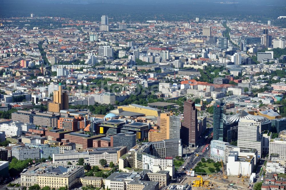 Aerial image Berlin - Tourist attraction and sightseeing Potsdamer and Leipziger Platz in the district Mitte in Berlin, Germany