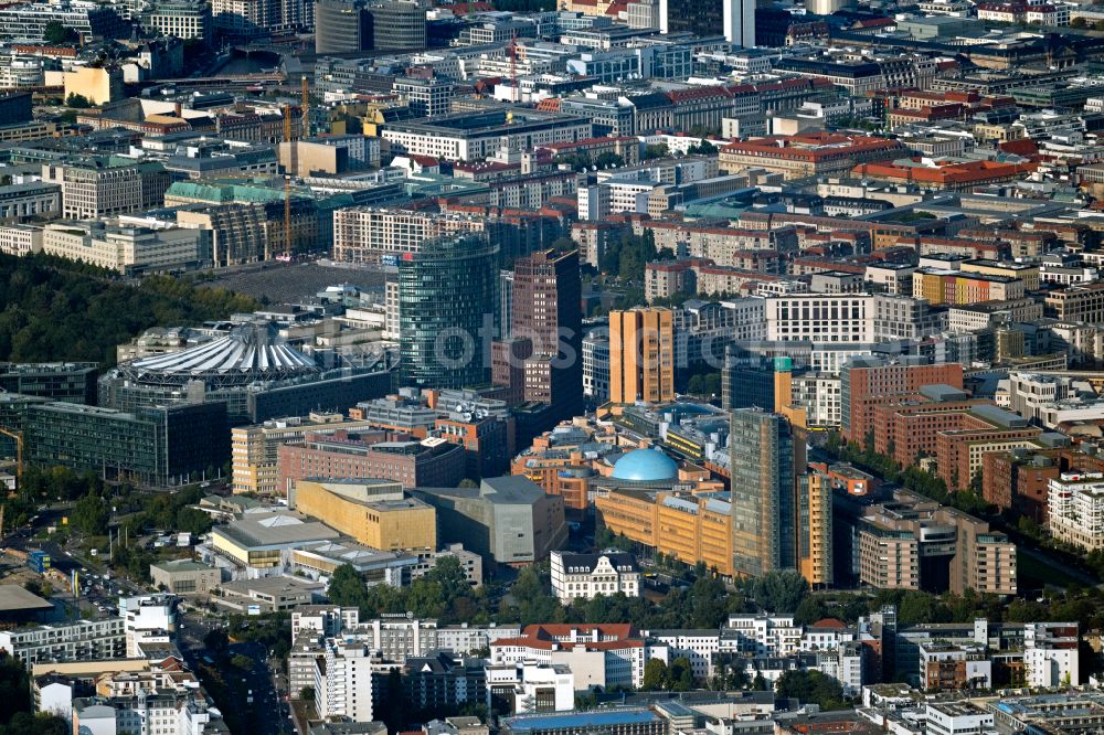 Berlin from above - Tourist attraction and sightseeing Potsdamer and Leipziger Platz in the district Mitte in Berlin, Germany