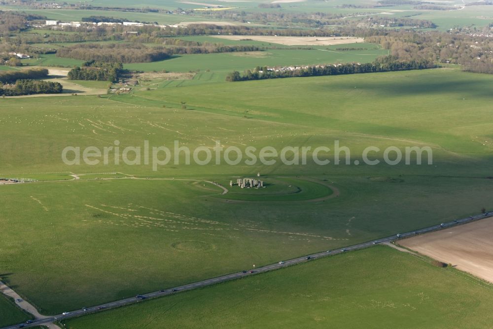 Amesbury from above - Tourist attraction and sightseeing Stonehenge in Amesbury in England, United Kingdom