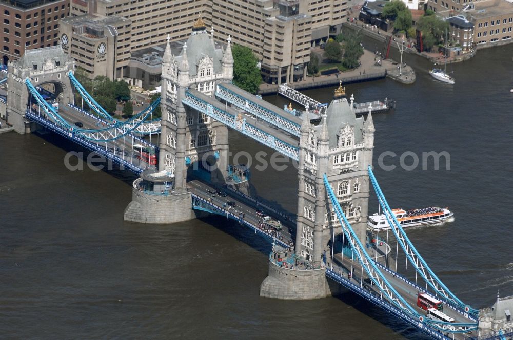 Aerial image London - View of Tower Bridge on the banks of the Thames - the symbol of London