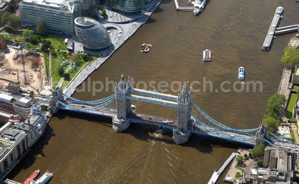 London from the bird's eye view: View of Tower Bridge on the banks of the Thames - the symbol of London
