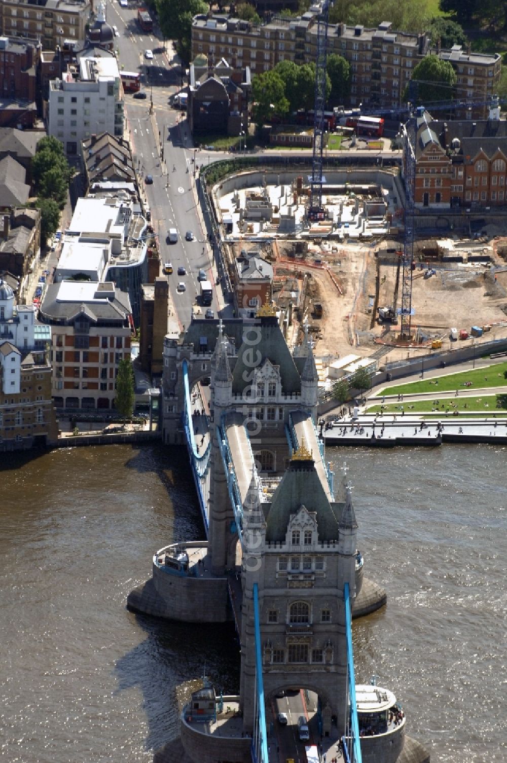 London from above - View of Tower Bridge on the banks of the Thames - the symbol of London