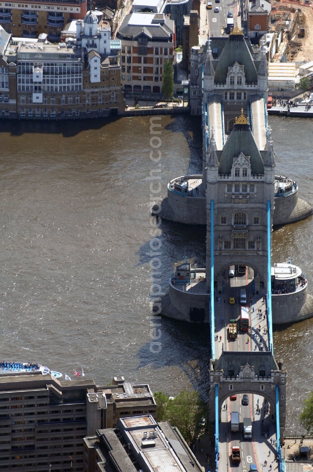 London from the bird's eye view: View of Tower Bridge on the banks of the Thames - the symbol of London