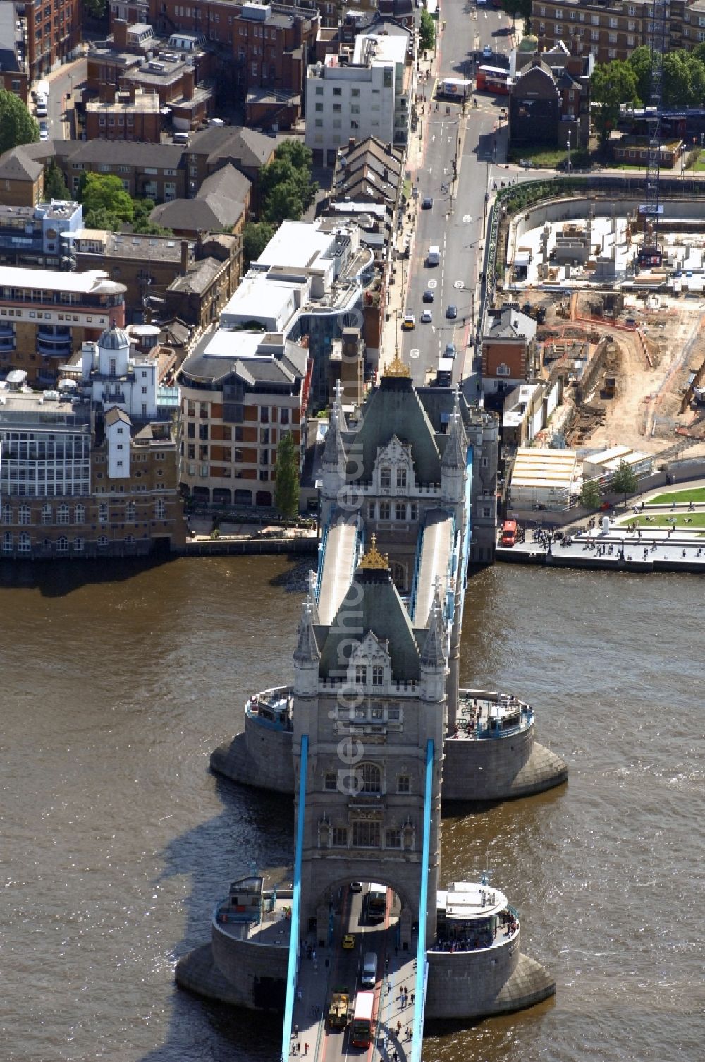 Aerial image London - View of Tower Bridge on the banks of the Thames - the symbol of London