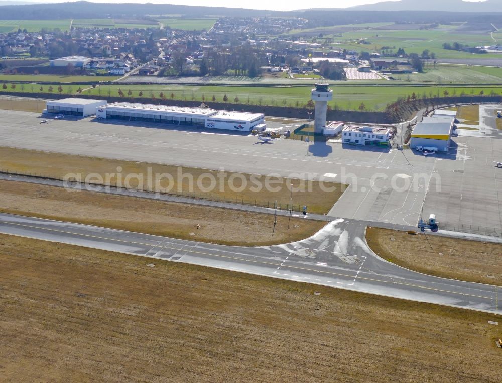 Aerial photograph Calden - Tower on the runways of the airport in Calden in the state Hesse, Germany