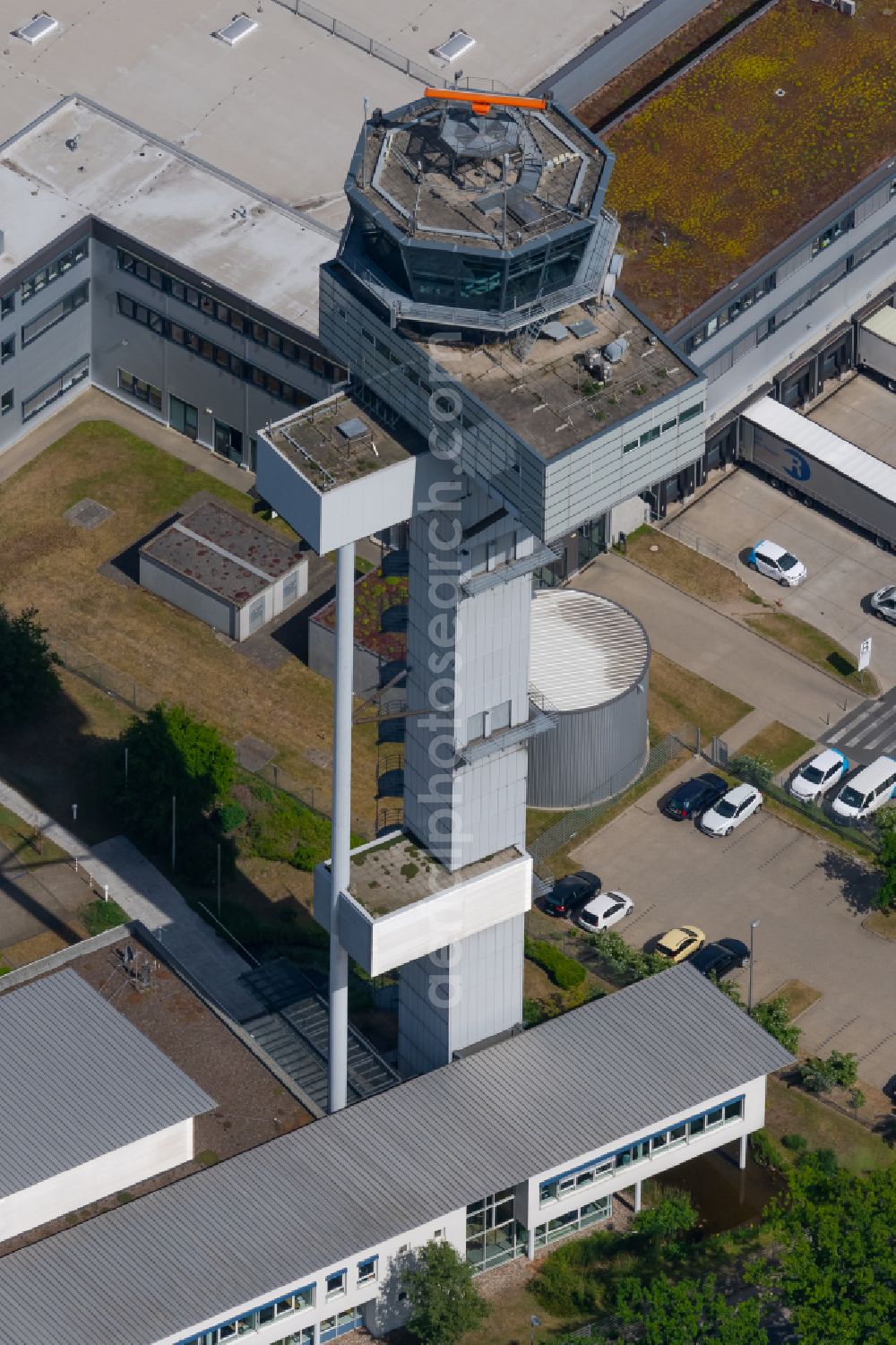 Langenhagen from above - Tower on the runways of the airport in Langenhagen in the state Lower Saxony, Germany