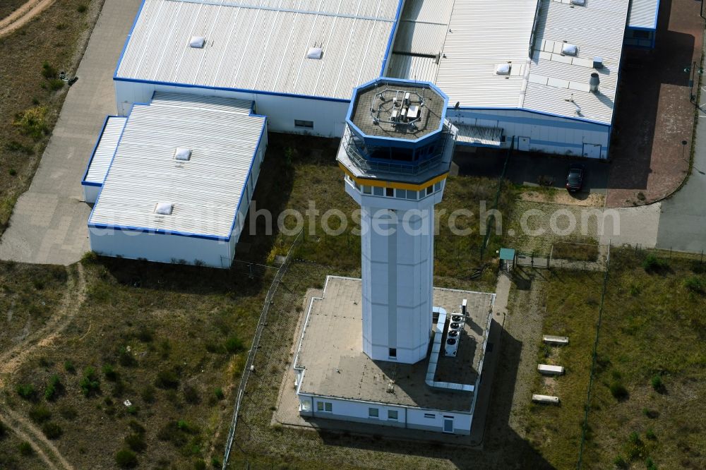 Parchim from the bird's eye view: Tower on the runways of the airport in the district Slate in Parchim in the state Mecklenburg - Western Pomerania, Germany