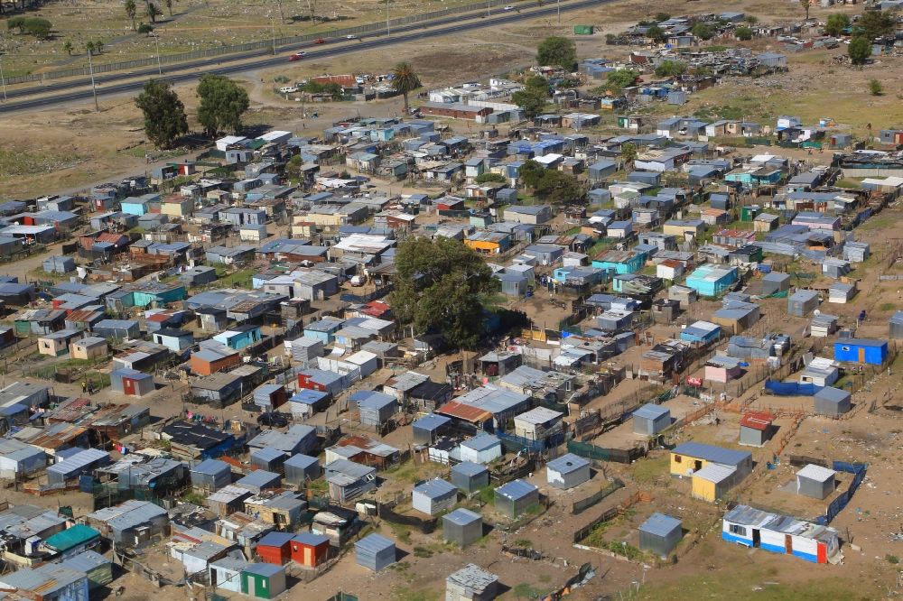 Kapstadt from the bird's eye view: Township and residential area in the district Modderdam in the city of Cape Town in Western Cape, South Africa