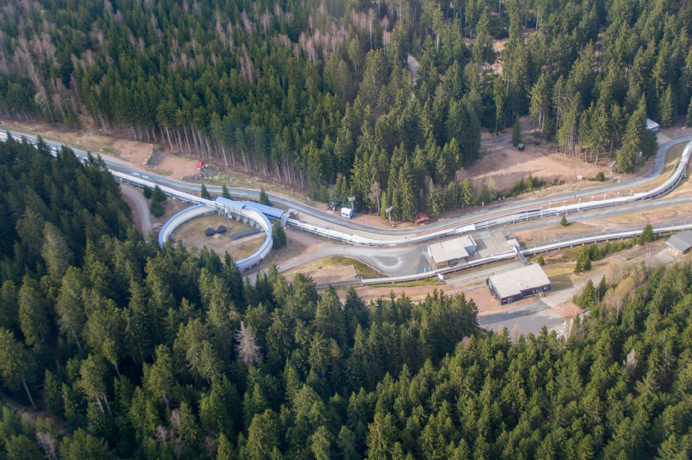 Aerial photograph Altenberg - Training and competitive sports center of SachsenEnergie-Eiskanal in Altenberg in the state Saxony, Germany