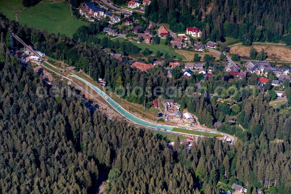 Hinterzarten from above - Training and competitive sports center of the ski jump Adler Schanze in Hinterzarten in the state Baden-Wurttemberg, Germany