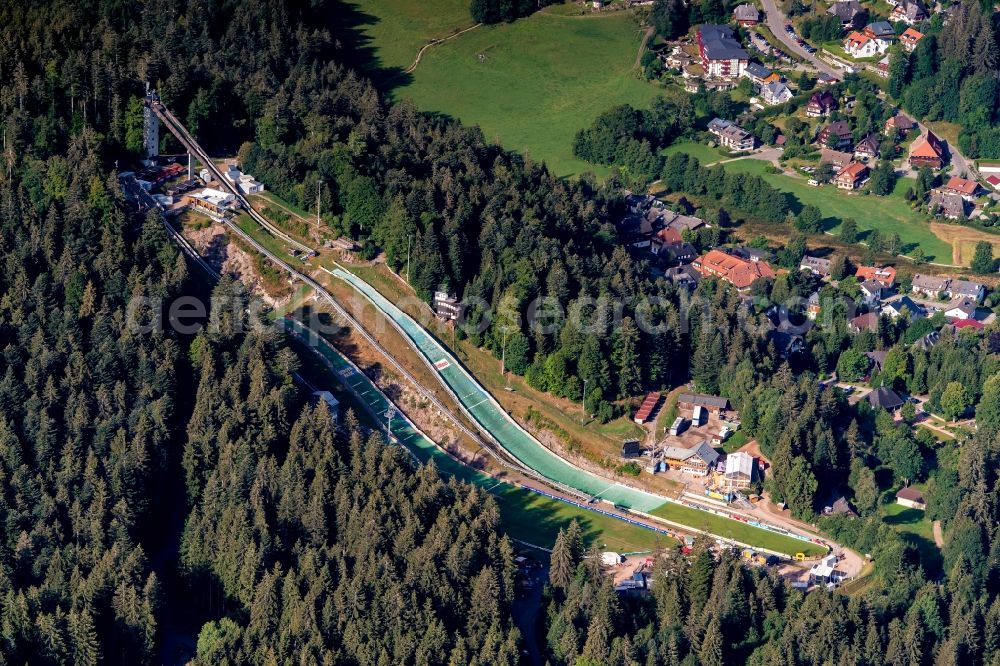 Hinterzarten from the bird's eye view: Training and competitive sports center of the ski jump Adler Schanze in Hinterzarten in the state Baden-Wurttemberg, Germany