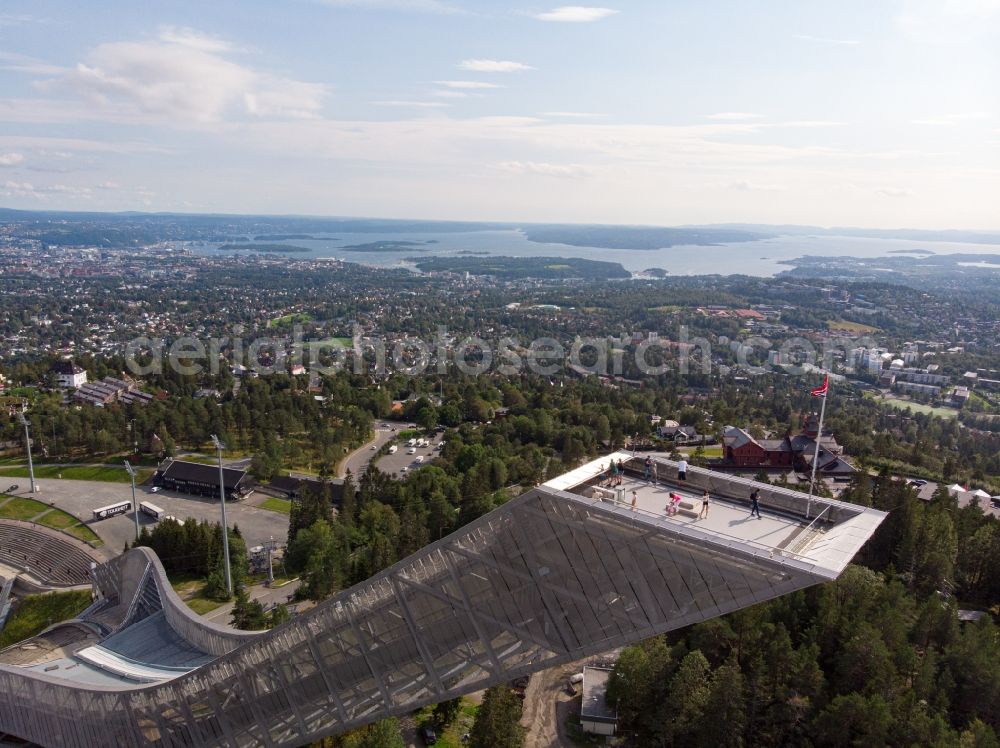 Oslo from the bird's eye view: Training and competitive sports center of the ski jump Holmenkollbakken in Oslo in Norway