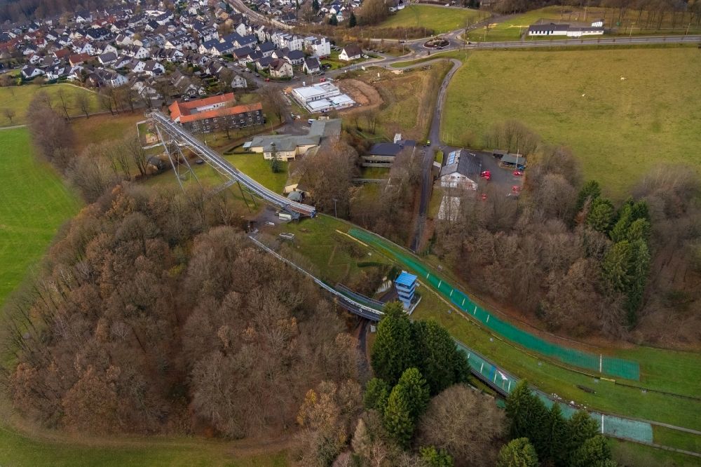 Aerial photograph Meinerzhagen - Training and competitive sports center of the ski jump in Meinerzhagen in the state North Rhine-Westphalia, Germany