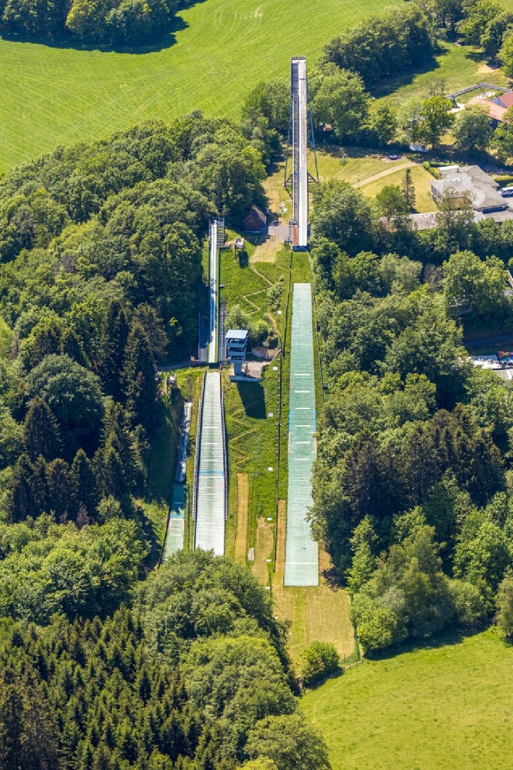Aerial image Meinerzhagen - Training and competitive sports center of the ski jump in Meinerzhagen in the state North Rhine-Westphalia, Germany