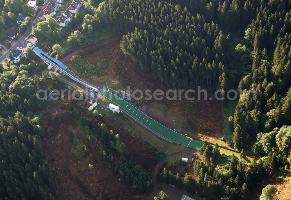 Oberhof from above - Training and competitive sports center of the ski jump Schanzenanlage on Wadeberg on street Crawinkler Strasse in Oberhof at Thueringer Wald in the state Thuringia, Germany