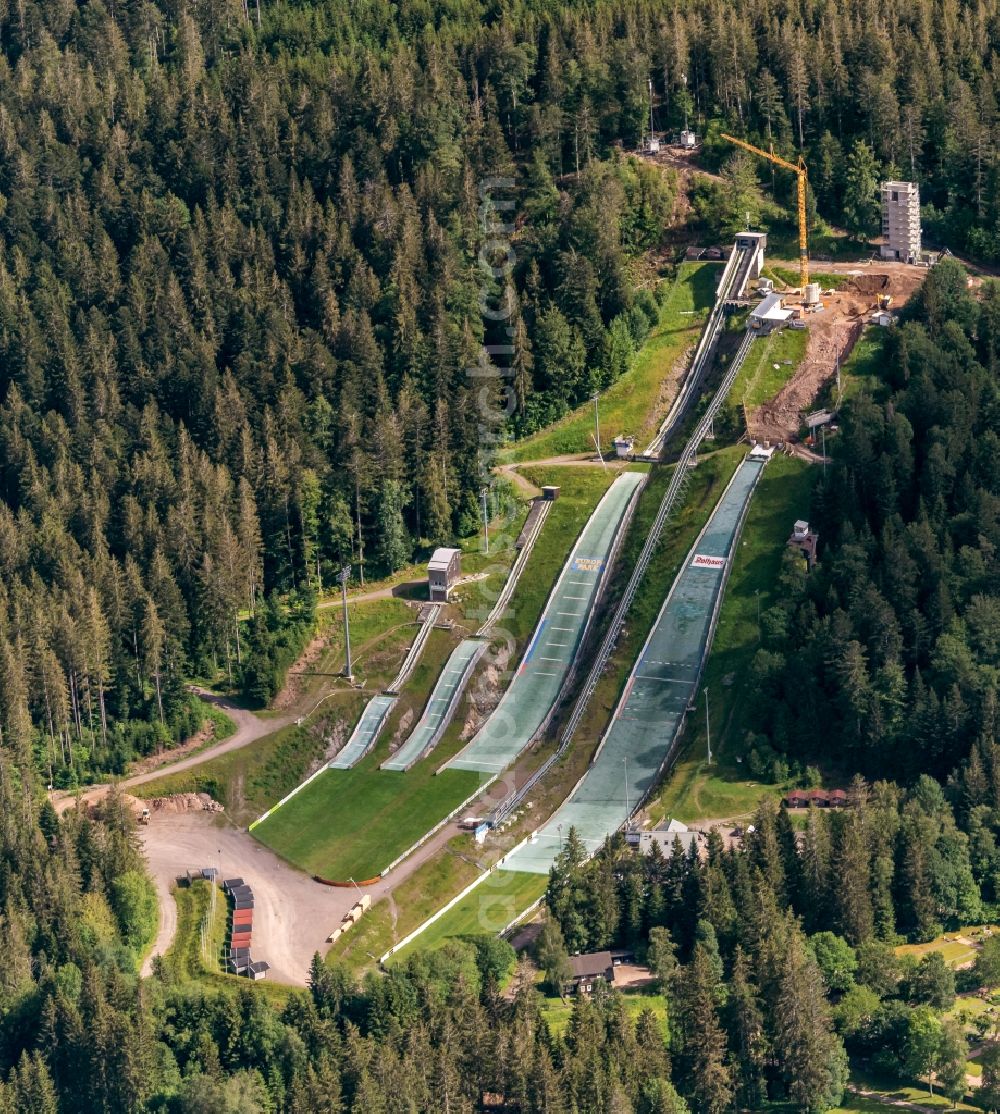 Aerial image Hinterzarten - Training and competitive sports center of the ski jump Adler in Hinterzarten in the state Baden-Wurttemberg, Germany