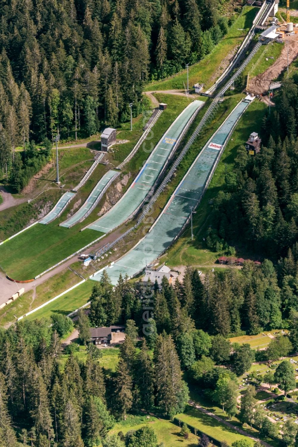 Hinterzarten from the bird's eye view: Training and competitive sports center of the ski jump Adler in Hinterzarten in the state Baden-Wurttemberg, Germany