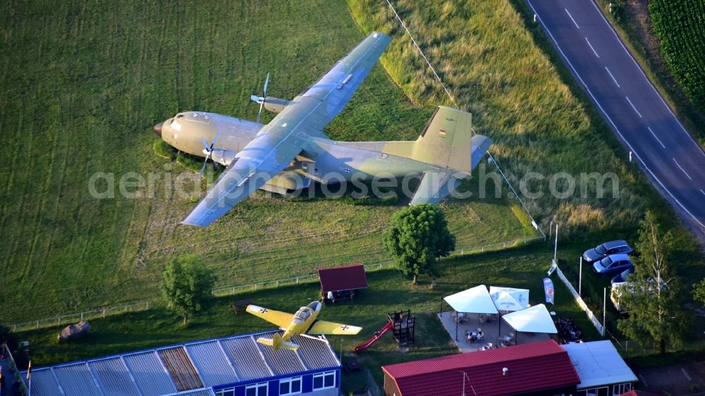 Ballenstedt from the bird's eye view: Plane Transall C-160 on the airfield Ballenstedt in the state Saxony-Anhalt, Germany