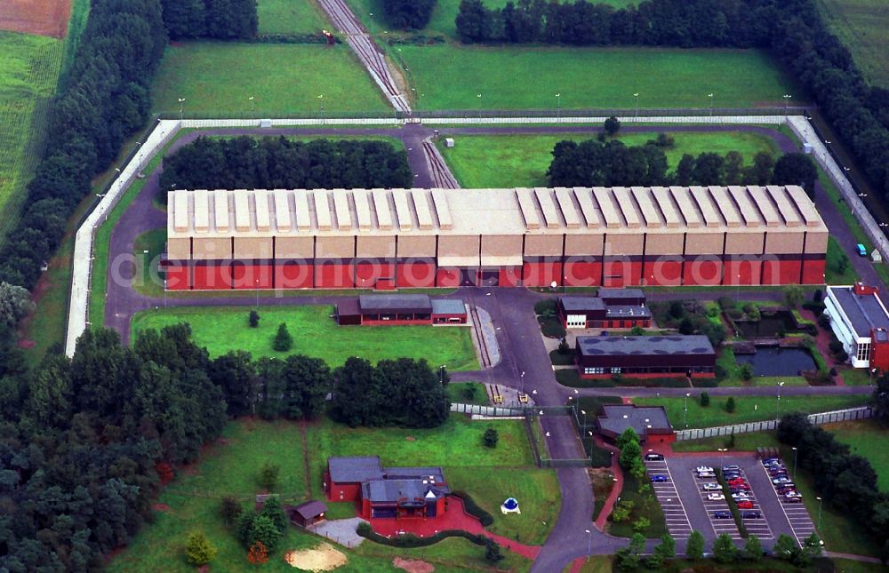 Ahaus from the bird's eye view: View of the temporary radioactive waste store Ahaus in the state North Rhine-Westphalia. The facility and its nuclear waste storage is operated by the Brennelement Zwischenlager Ahaus GmbH and the GNS Gesellschaft für Nuklear-Service mbH