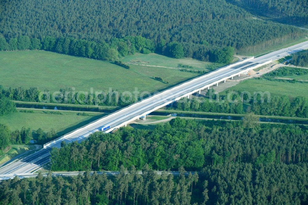 Grabow from the bird's eye view: Highway- bridge Eldebruecke on federal- motorway BAB A14 in Fresenbruegge in the state Mecklenburg - Western Pomerania