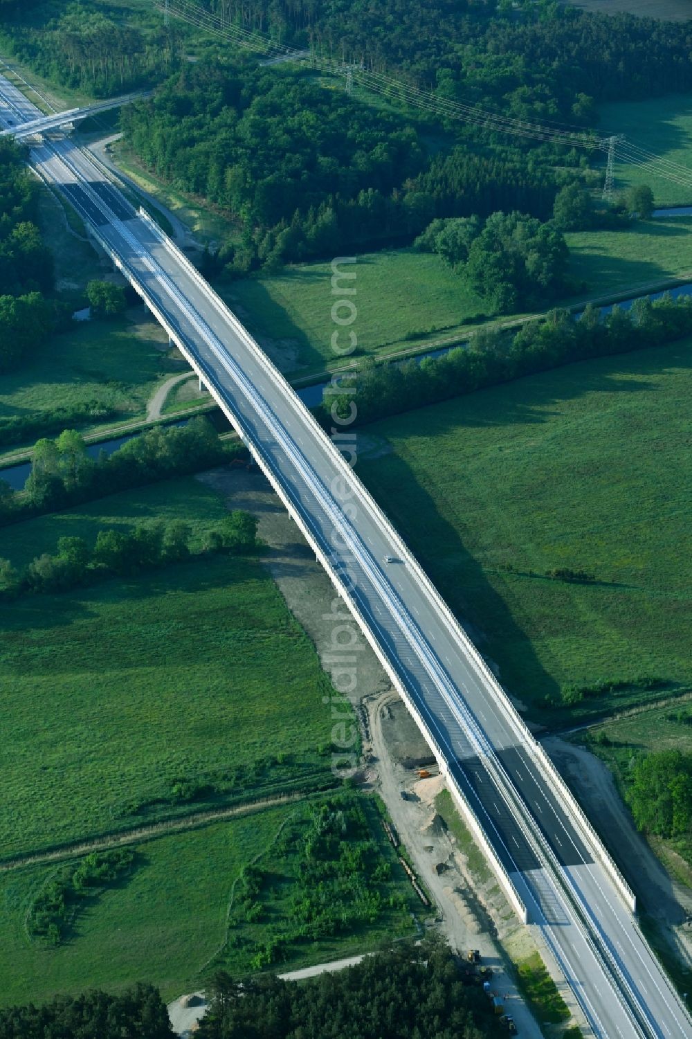 Aerial image Grabow - Highway- bridge Eldebruecke on federal- motorway BAB A14 in Fresenbruegge in the state Mecklenburg - Western Pomerania
