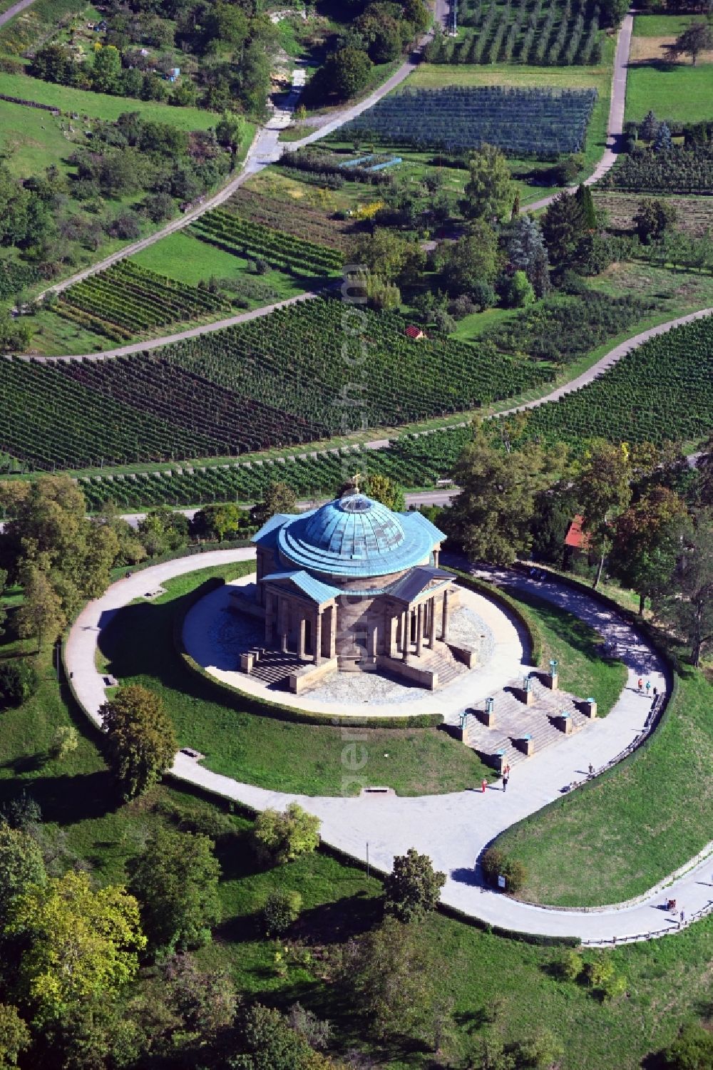 Aerial image Rotenberg - Funeral hall and grave chapel for burial on the grounds of the cemetery on the Wuerttemberg in Rotenberg in the state Baden-Wurttemberg, Germany