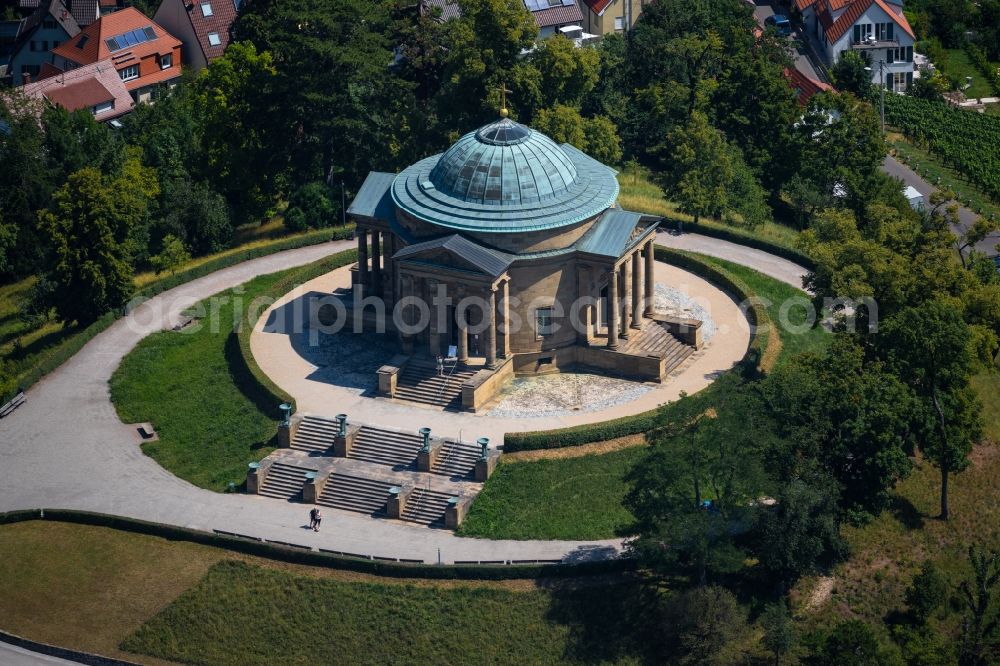 Rotenberg from the bird's eye view: Funeral hall and grave chapel for burial on the grounds of the cemetery on the Wuerttemberg in Rotenberg in the state Baden-Wurttemberg, Germany