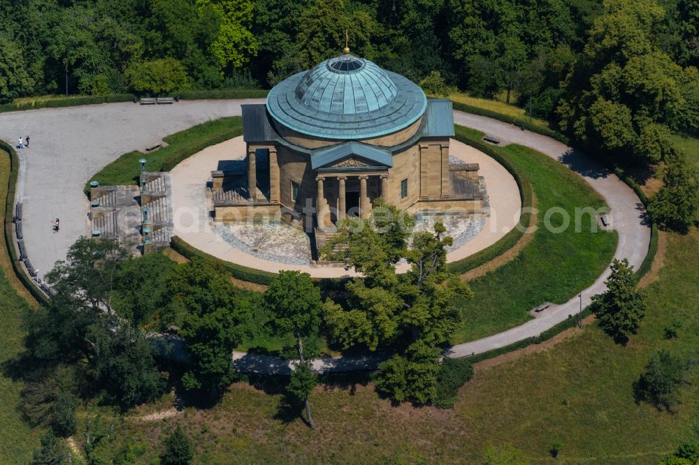 Aerial photograph Rotenberg - Funeral hall and grave chapel for burial on the grounds of the cemetery on the Wuerttemberg in Rotenberg in the state Baden-Wurttemberg, Germany