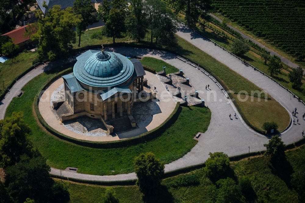 Rotenberg from the bird's eye view: Funeral hall and grave chapel for burial on the grounds of the cemetery on the Wuerttemberg in Rotenberg in the state Baden-Wurttemberg, Germany