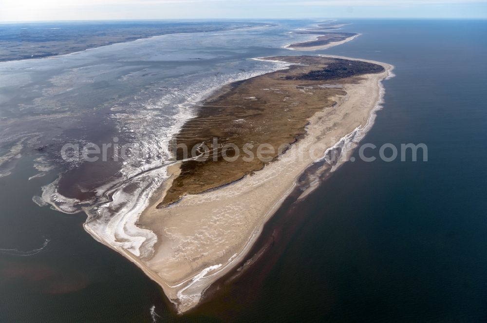 Spiekeroog from above - Ice floe pieces of a drift ice layer on the water surface on Westende of Nordsee- Island in Spiekeroog in the state Lower Saxony, Germany