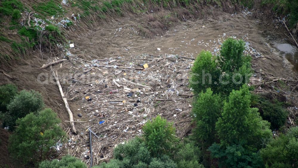 Sinzig from above - Flotsam on the banks of the Ahr after the flood disaster in the Ahr valley in 2021 in the state Rhineland-Palatinate, Germany