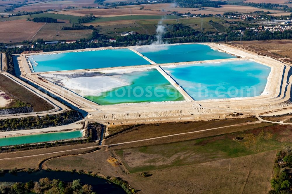 Aerial image Laneuveville-devant-Nancy - Turquoise-blue saltworks for the potash extraction of the Compagnie des Salins du Midi et des Salines de l'Est SA in Laneuveville-devant-Nancy in Grand Est, France