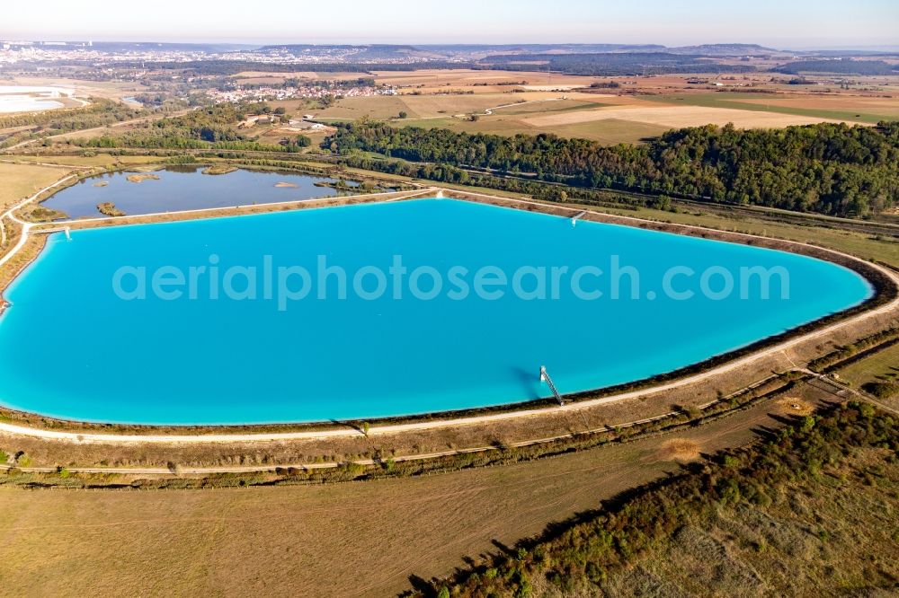 Aerial image Art-sur-Meurthe - Turquoise-blue saltworks for the potash extraction of the Compagnie des Salins du Midi et des Salines de l'Est SA in Laneuveville-devant-Nancy in Grand Est, France