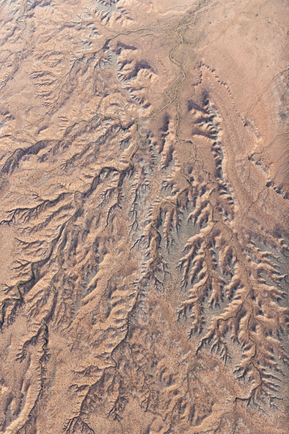 Aerial photograph Hackberry - Landscape of the dry desert deformed by soil erosion and traces of water in Hackberry in Arizona, United States of America