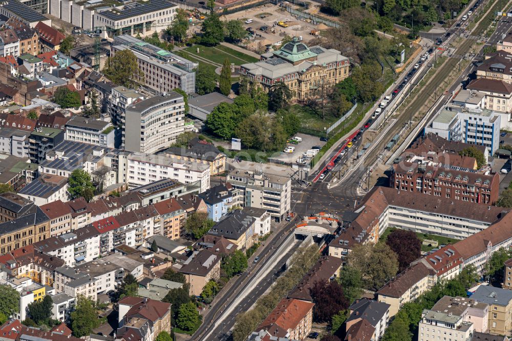 Karlsruhe from the bird's eye view: Tunnel guide for the route of Kriegsstrasse in the district Suedweststadt in Karlsruhe in the state Baden-Wurttemberg, Germany