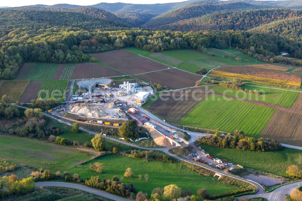 Aerial image Bad Bergzabern - Construction site with tunnel guide for the route underneath Bad Bergzabern in the state Rhineland-Palatinate, Germany