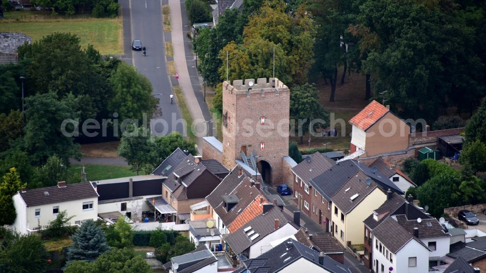 Aerial image Zülpich - Tower building Bachtor the rest of the former historic city walls in Zuelpich in the state North Rhine-Westphalia, Germany