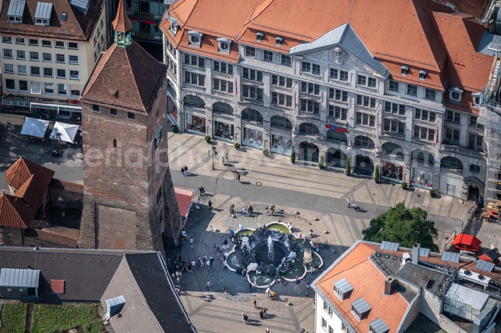 Aerial image Nürnberg - Tower building Weisser Turm on Ludwigsplatz the rest of the former historic city walls in Nuremberg in the state Bavaria