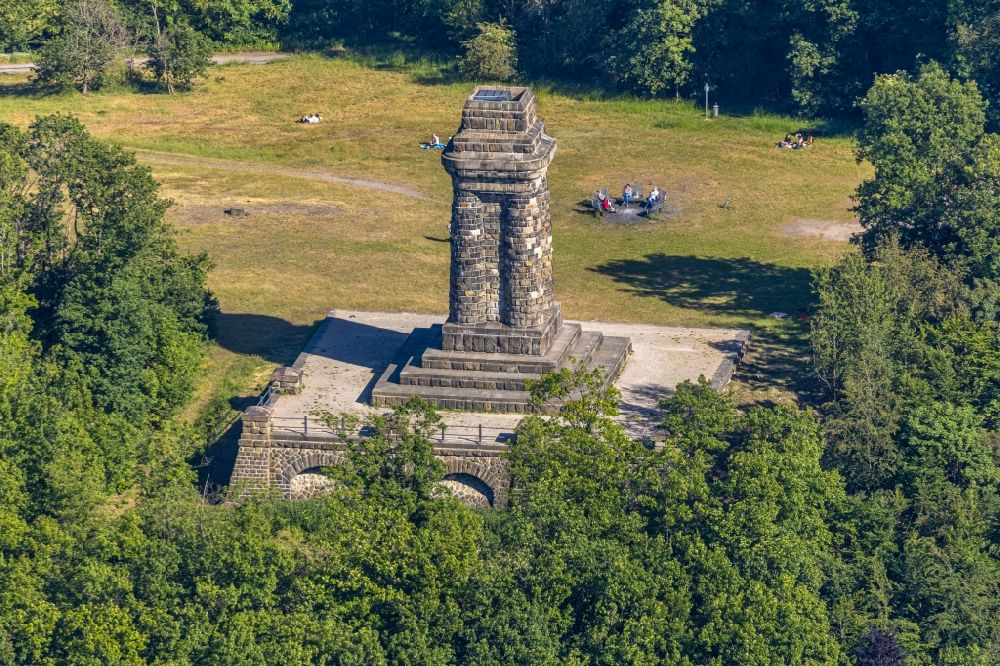 Hagen from the bird's eye view: Tower building of the Bismarck tower - observation tower in Hagen in the state North Rhine-Westphalia, Germany