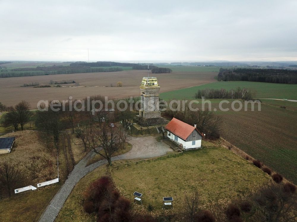 Reust from the bird's eye view: Tower building of the Bismarck tower - observation tower in Reust in the state Thuringia, Germany
